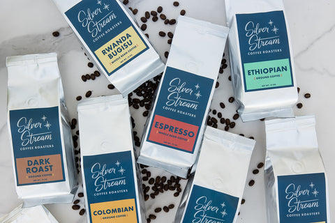 SilverStream specialty coffee lineup including espresso blend and single origin coffees